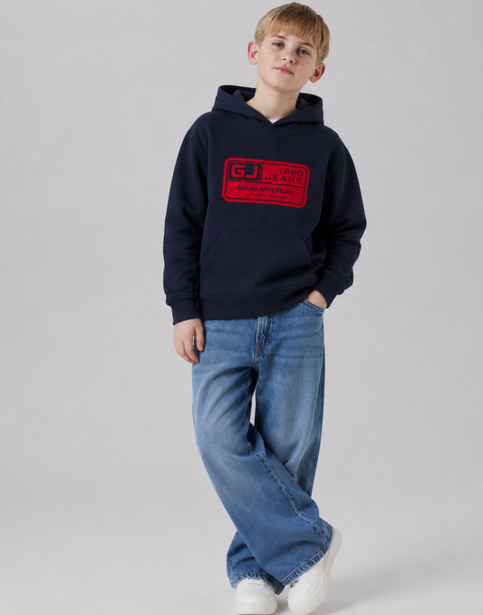 Boys Navy Blue Typographic Print Full Sleeve Sweat Shirt