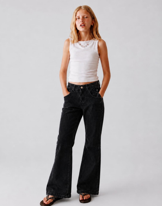 Girls Black Solid Trousers