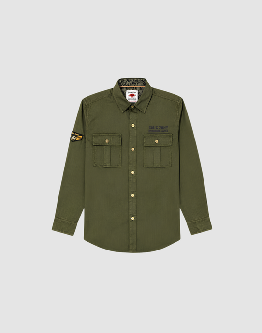 Boys Olive Solid Full Sleeve Shirt