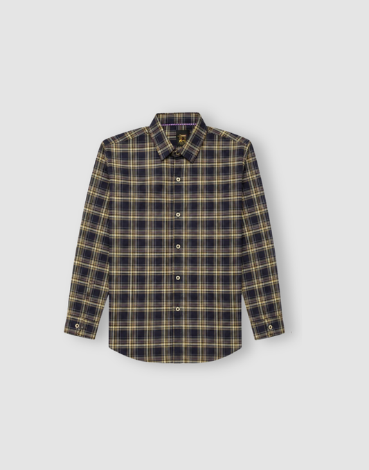 Boys Khaki Checked Cotton Shirt