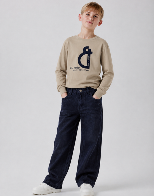 Boys Beige Graphic Print T-Shirts