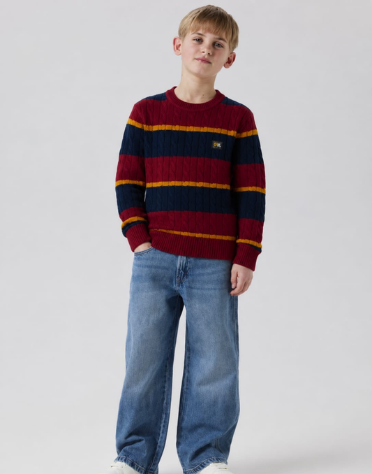 Boys Navy Blue Acrylic Sweater Full Sleeves