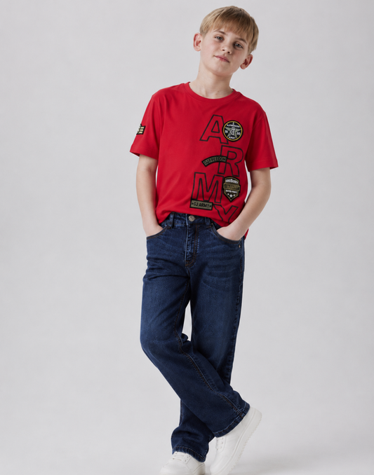 Boys Red Typographic Print T-Shirts