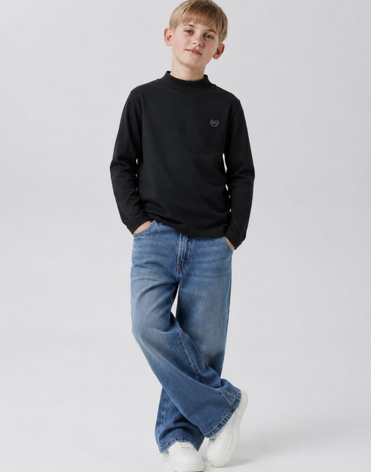 Girls Black Cotton Skivvy Full Sleeves