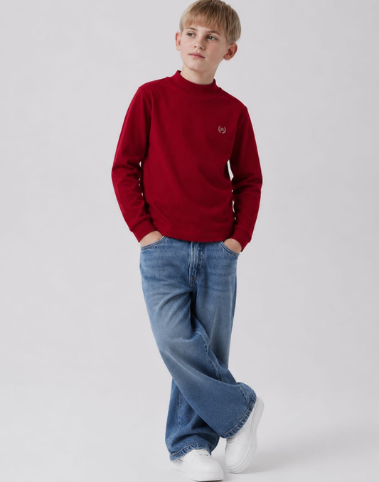 Girls Red Cotton Skivvy Full Sleeves