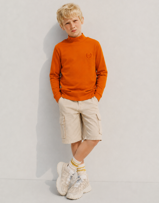 Girls Orange Cotton Skivvy Full Sleeves