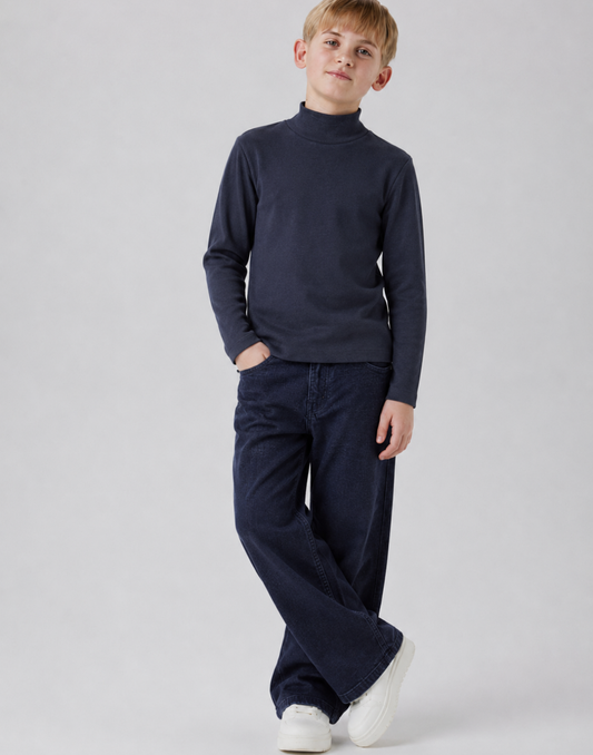 Girls Navy Blue Cotton Skivvy Full Sleeves