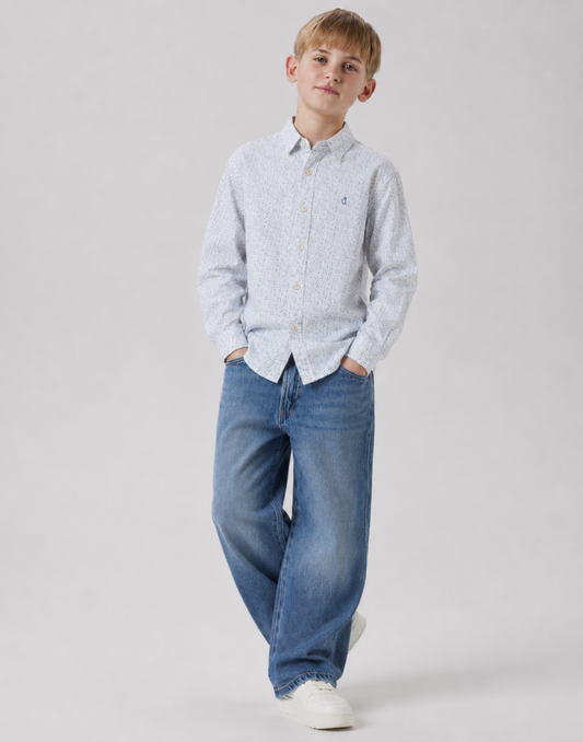 Boys Off White Printed Full Sleeve Shirt