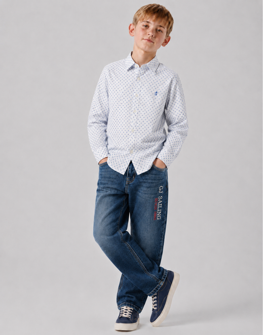 Boys White Printed Full Sleeve Shirt