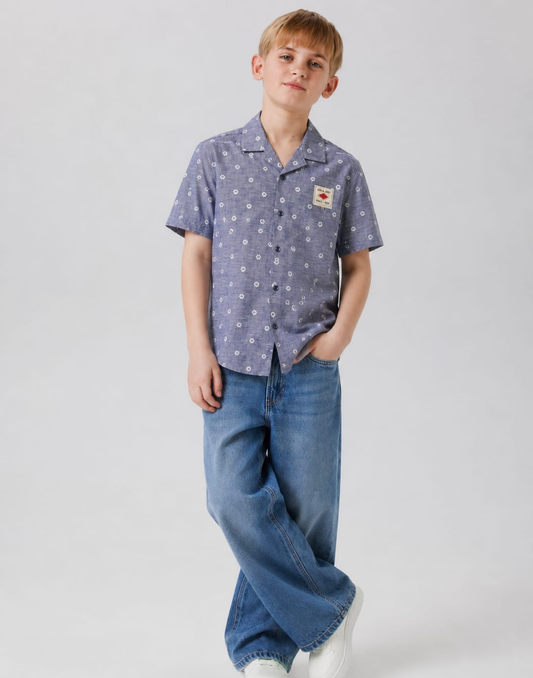 Boys Grey Cotton Shirt Half Sleeves