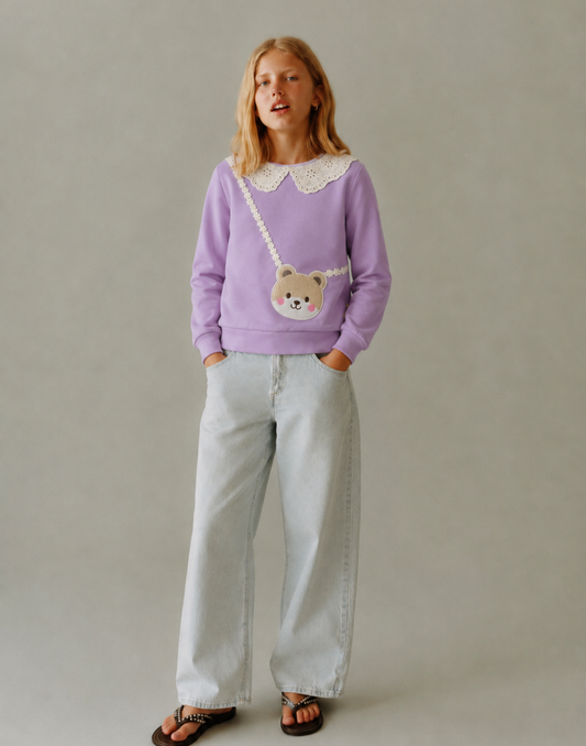 Girls Purple Cotton Sweat Shirt Full Sleeves