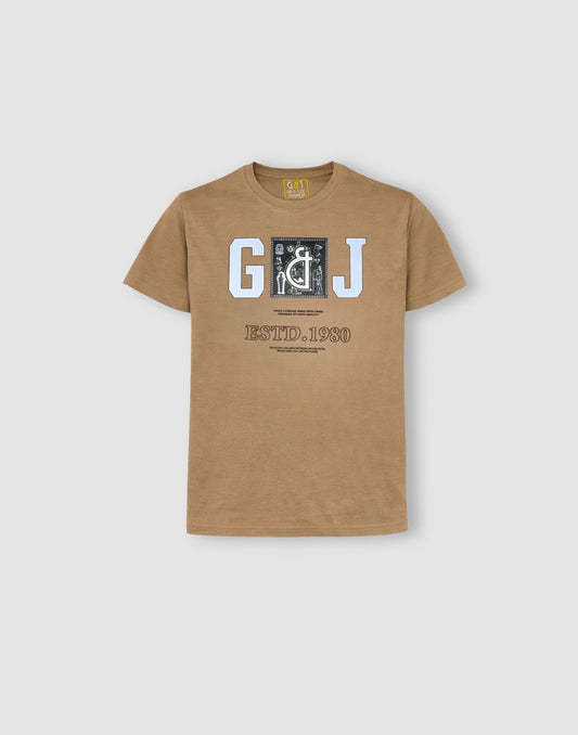 Gini and Jony Boys Brown Graphic Cotton T-Shirt