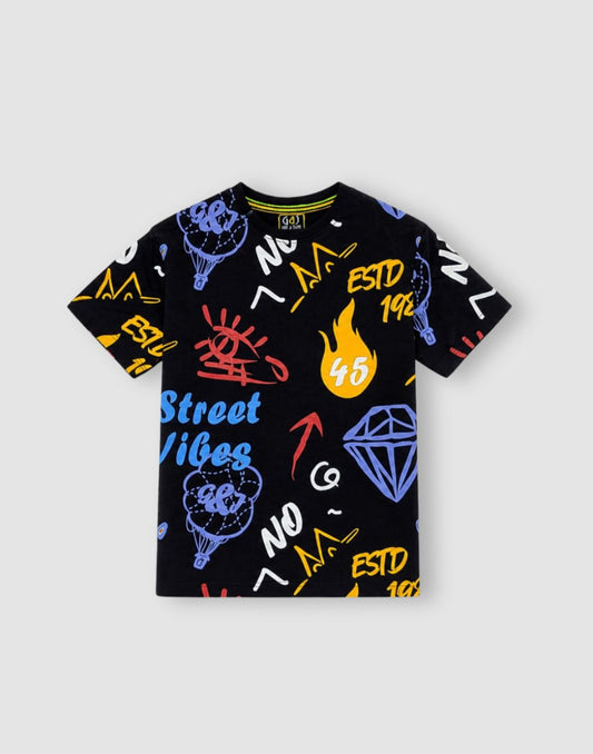Gini and Jony Boys Navy Blue Cotton T-Shirt Half Sleeves