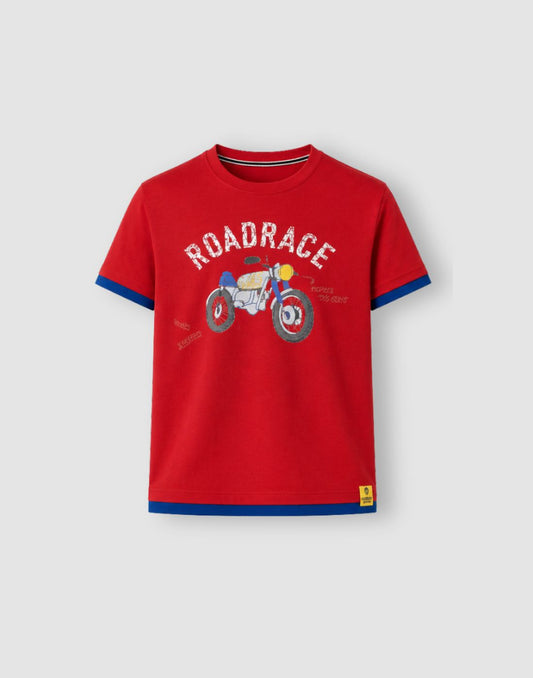 Gini and Jony Boys Red & Blue Graphic Cotton T-Shirt