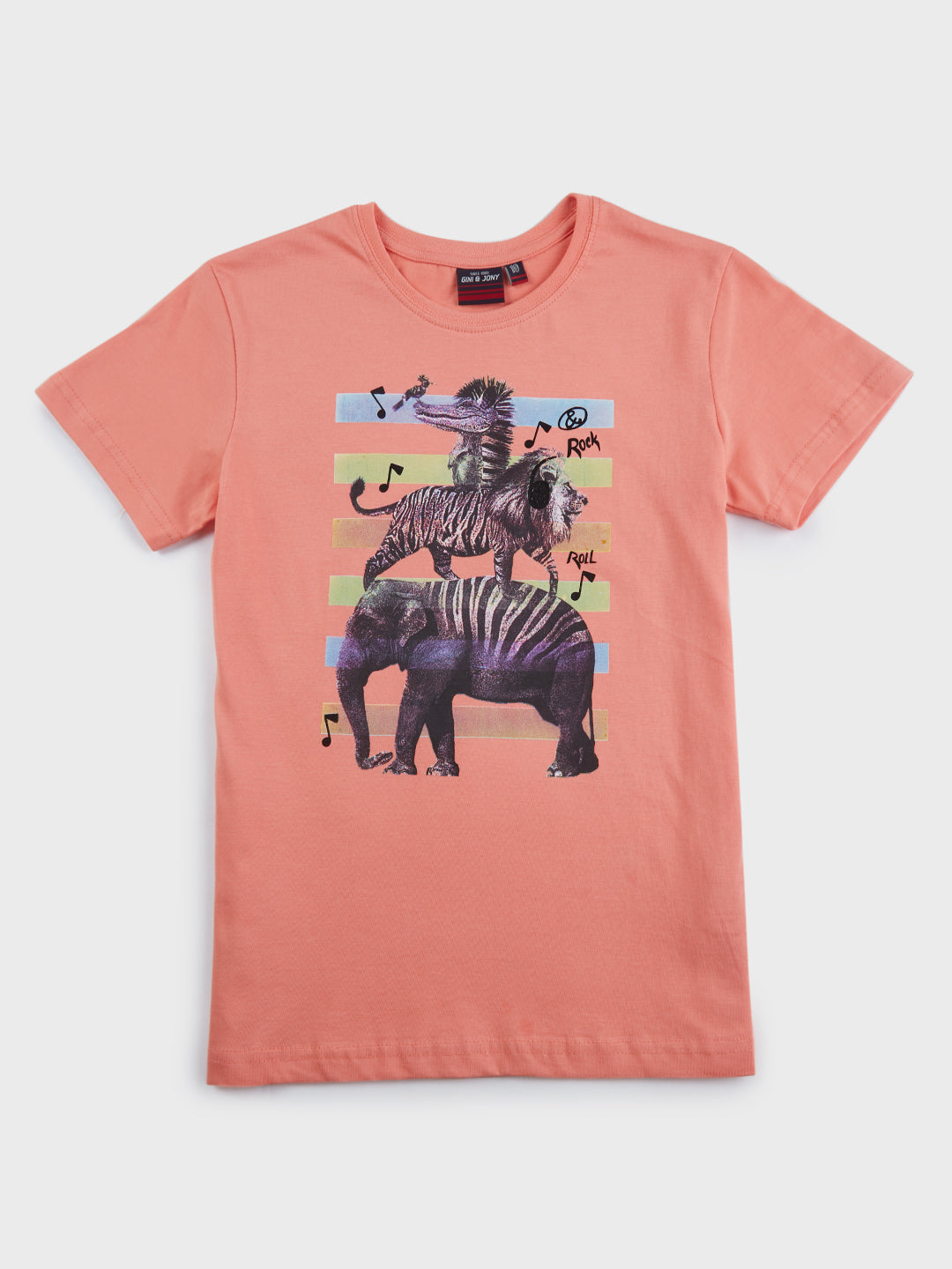 Boys Peach Printed Cotton T-Shirt