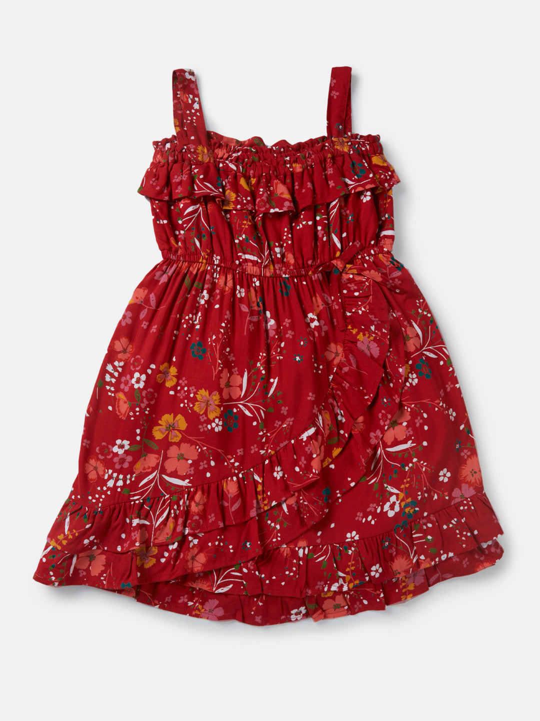Girls Red Printed Woven Dress