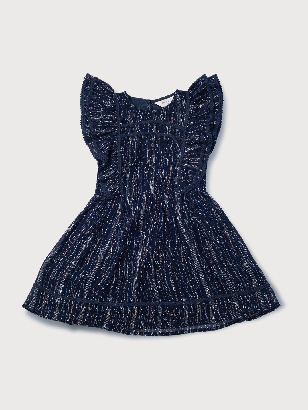 Girls Navy Blue Printed Woven Dress