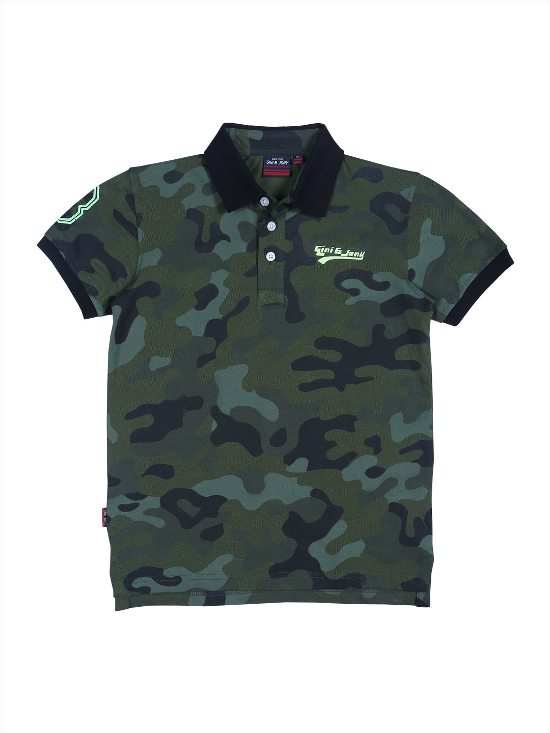 Boys Green Camouflage Knits Polo T-Shirt