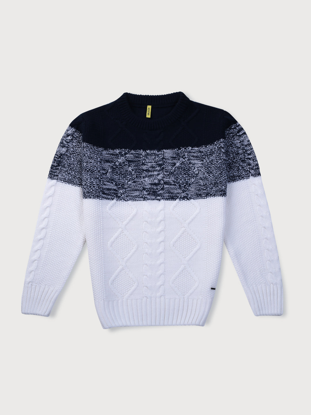 Boys White Solid Woven Sweater