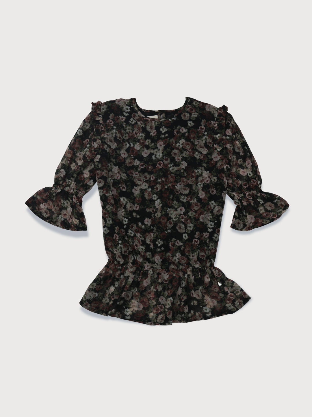 Girls Black Printed Polyster Woven Top
