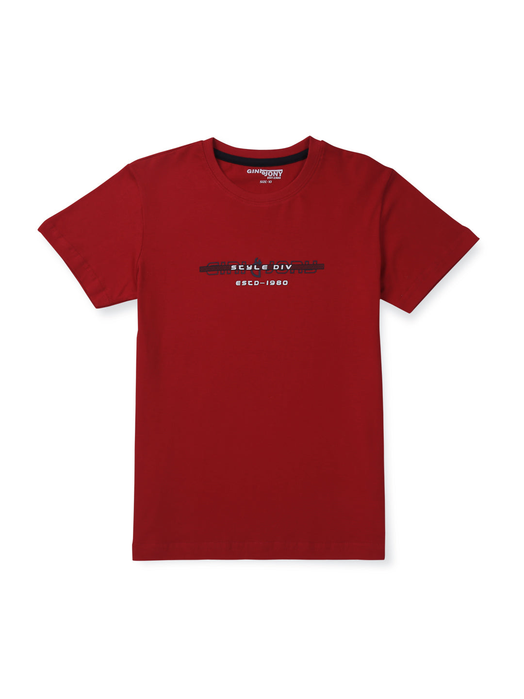 Boys Red Cotton Solid T-Shirt