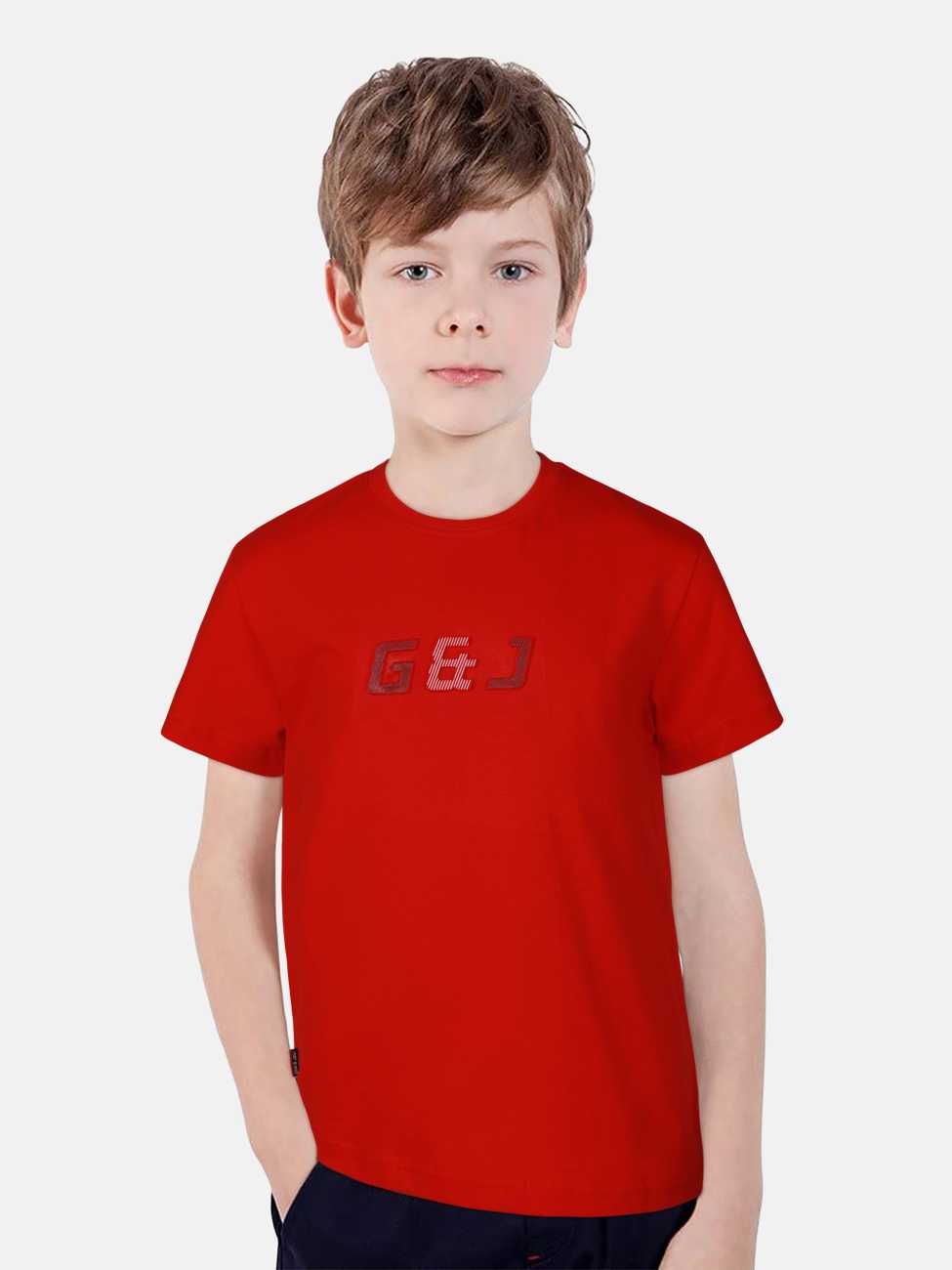 Boys Red Cotton Solid T-Shirt Half Sleeves