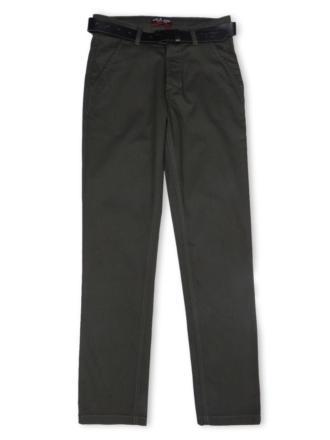 Boys Olive Cotton Solid Trouser