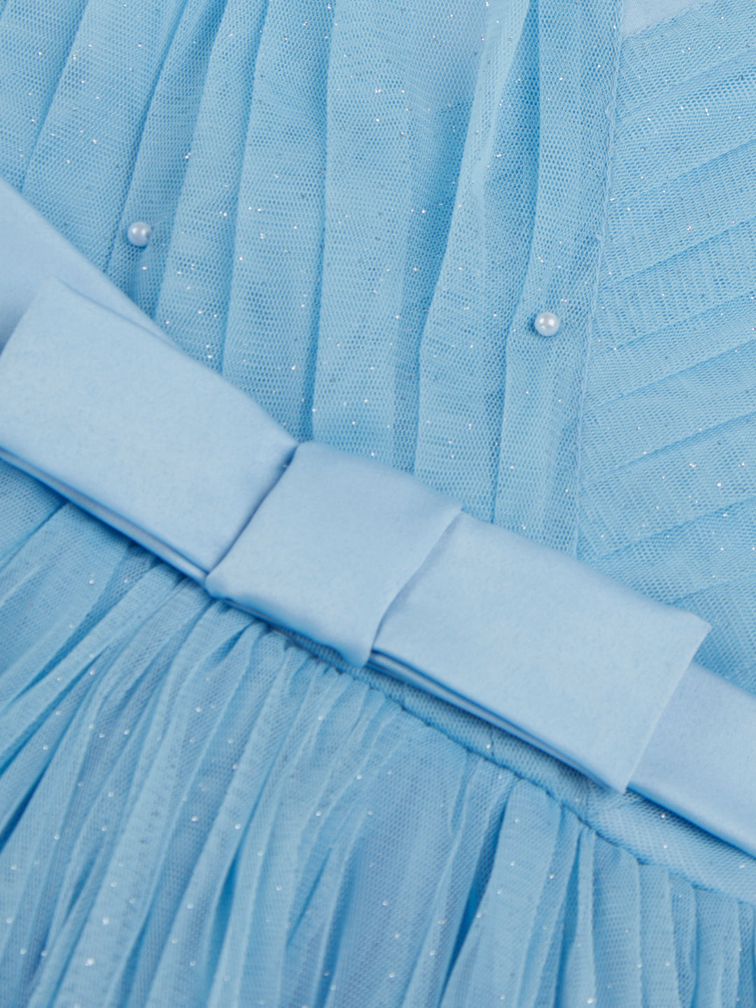 Girls Blue Solid Silk Half Sleeves Dress