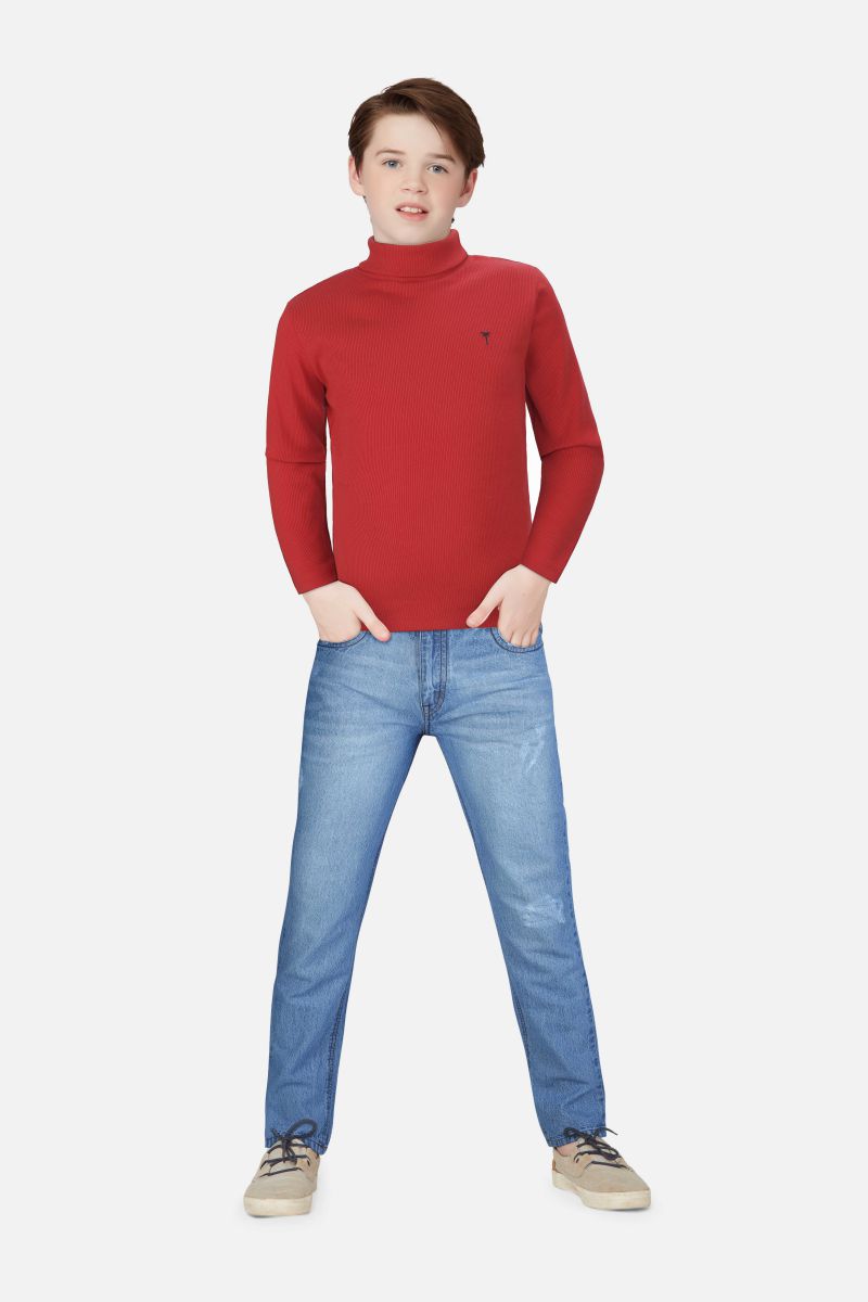 Boys Red Solid Cotton Skivy