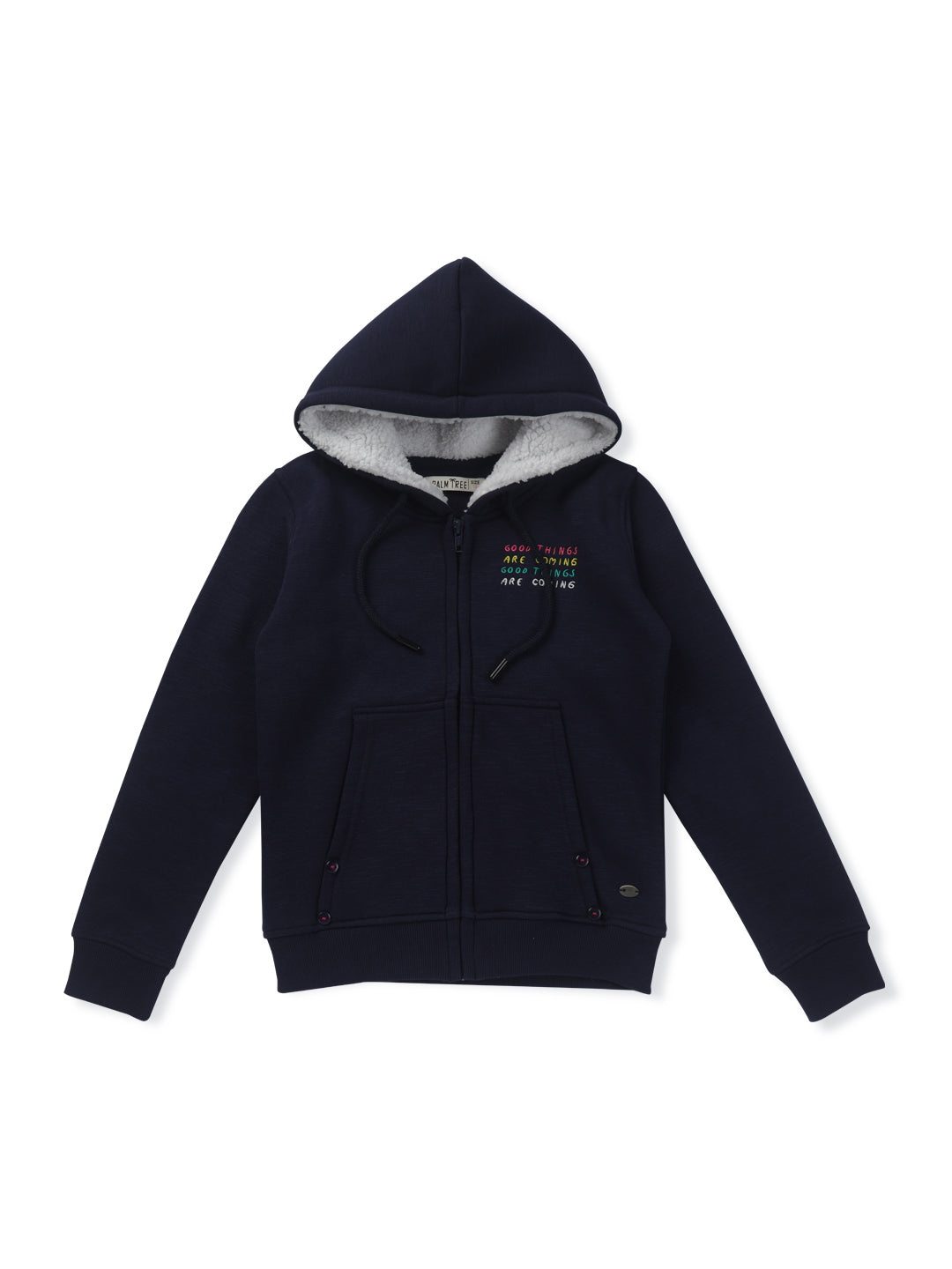 Girls Navy Blue Embroidered Woven Knits Jacket
