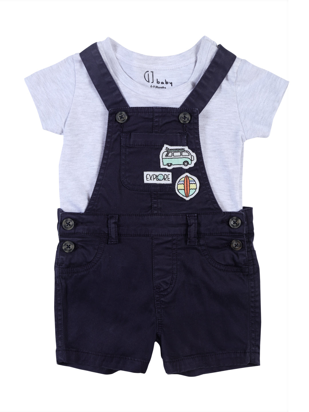 Baby Boys Navy Blue Solid Woven Dungree
