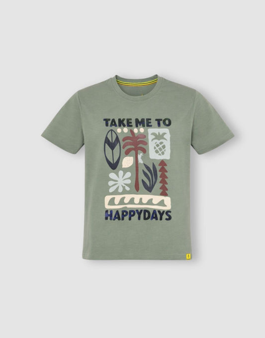 Gini and Jony Boys Green Graphic Cotton T-Shirt