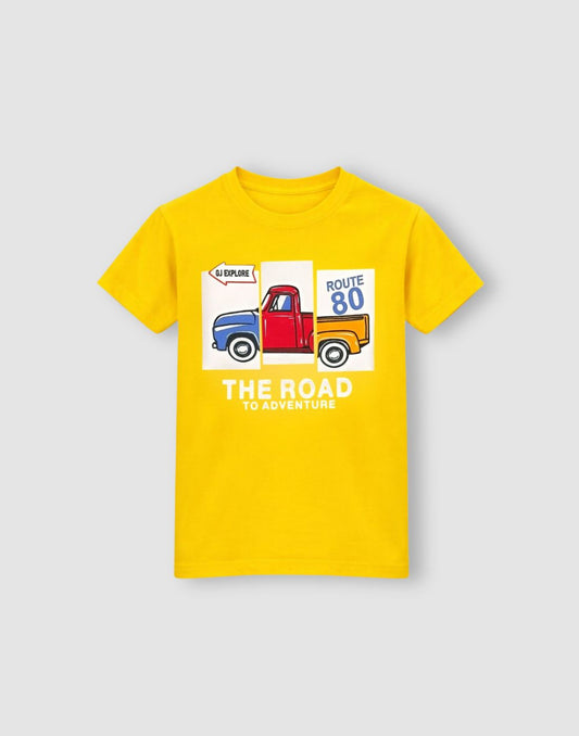 Gini and Jony Boys Yellow Graphic Cotton T-Shirt