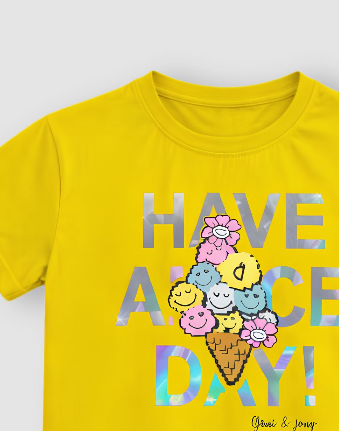 Gini and Jony Girls Yellow Typography Cotton Knit Top