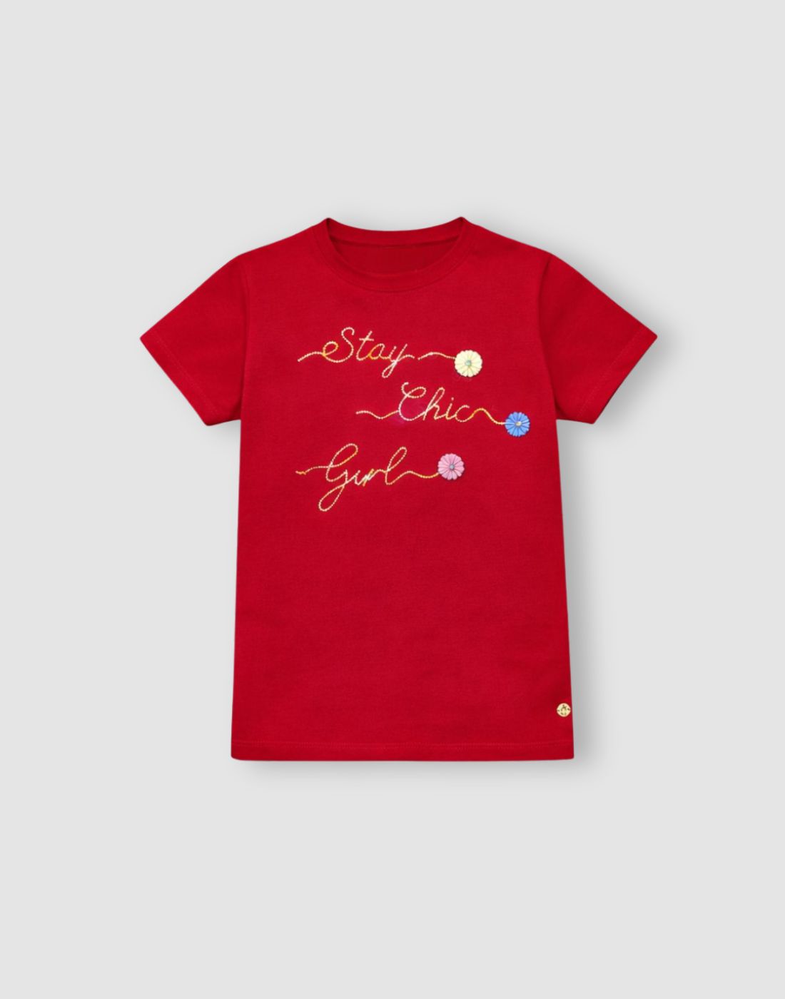 Gini and Jony Girls Red Typography Cotton Knit Top
