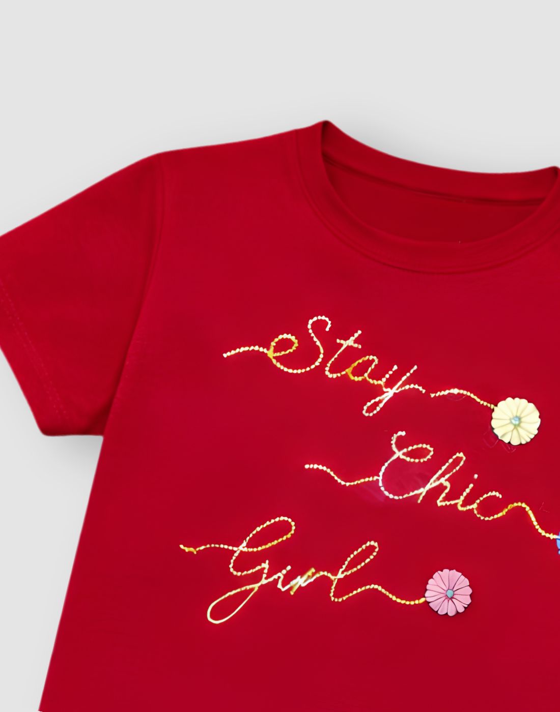 Gini and Jony Girls Red Typography Cotton Knit Top