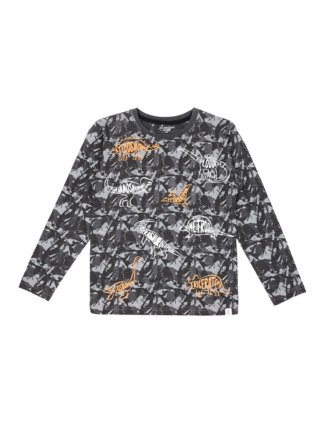 Boys Black Graphic Print Cotton T-Shirt Full Sleeves