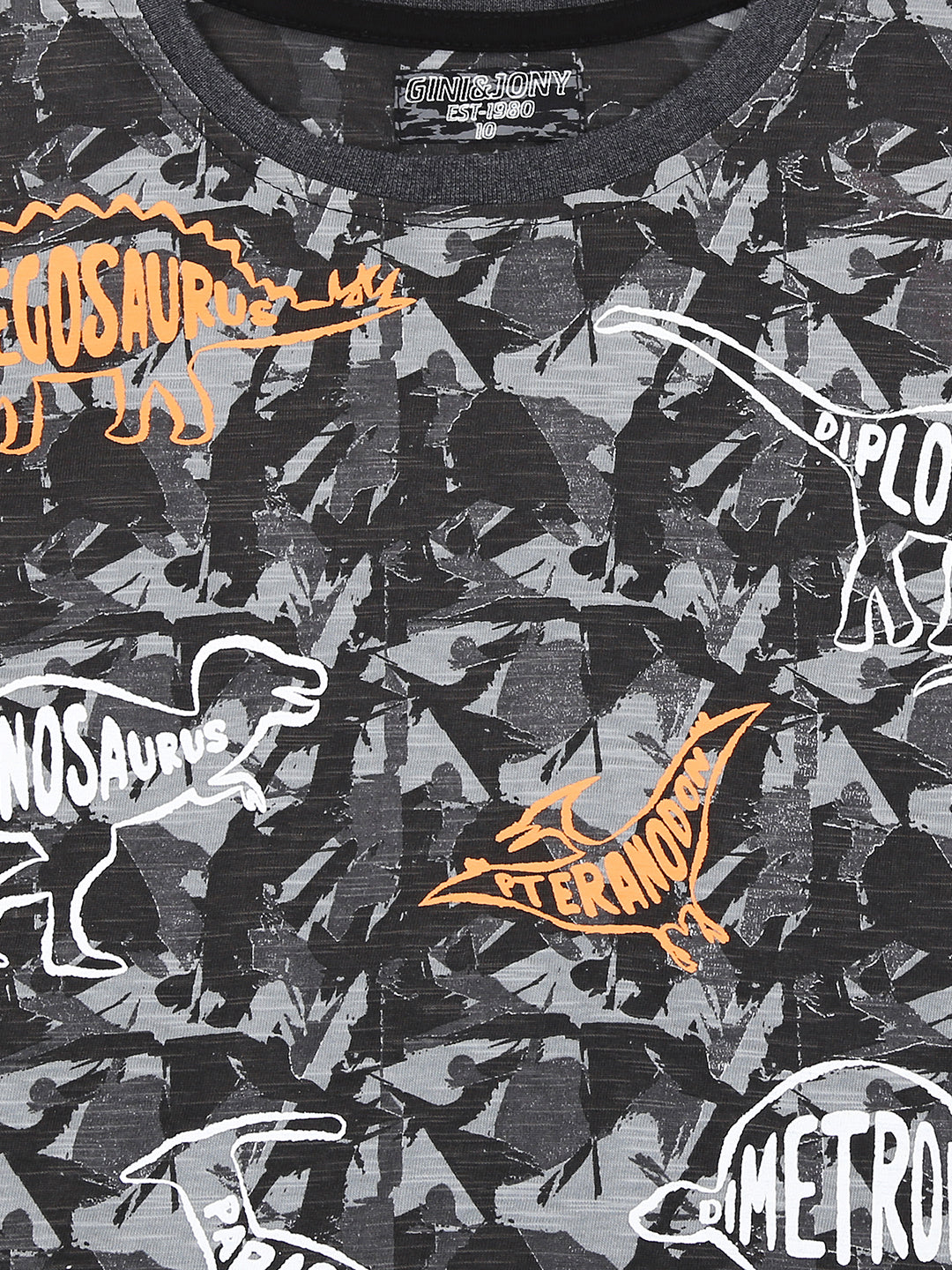 Boys Black Graphic Print Cotton T-Shirt Full Sleeves
