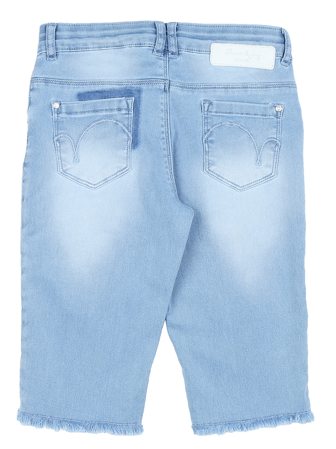 Girls Blue Washed Denim Pedal Pusher Elasticated