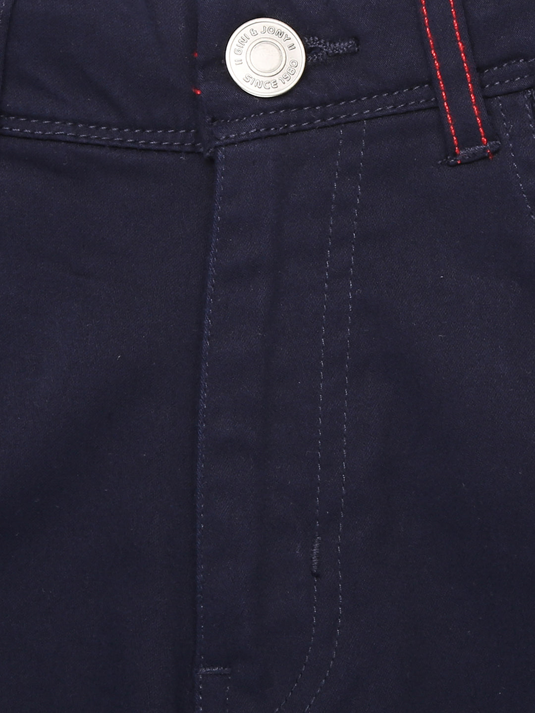 Boys Navy Blue Solid Cotton Trouser Fixed Waist