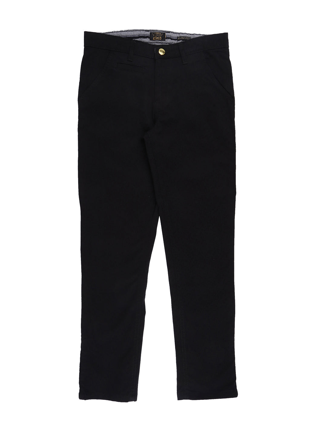 Boys Black Solid Cotton Trouser Fixed Waist