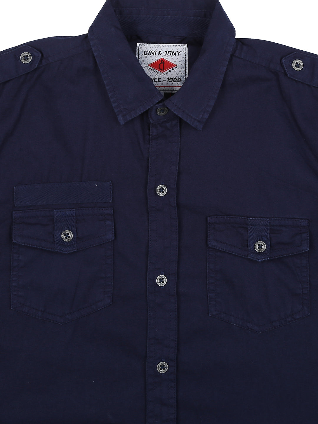 Boys Navy Blue Solid Cotton Shirt Full Sleeves