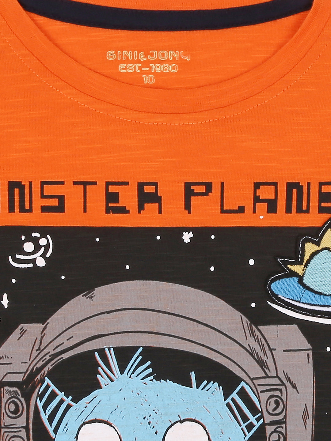 Boys Orange Graphic Print Cotton T-Shirt Full Sleeves