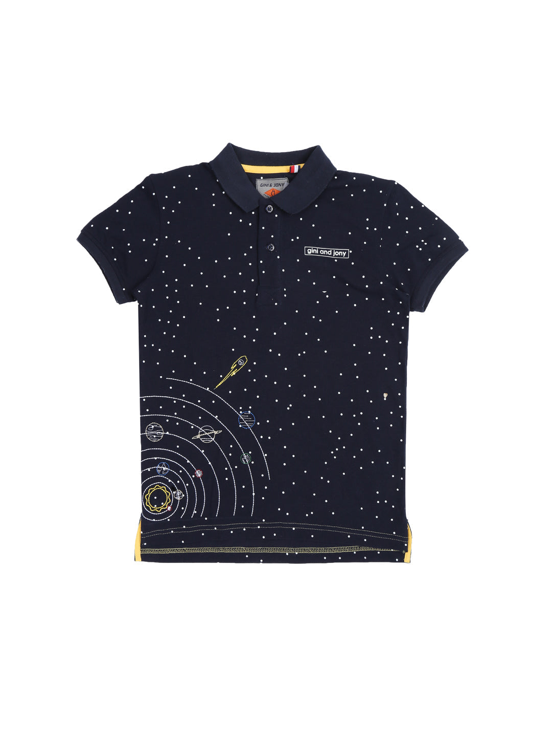 Boys Navy  all over print Cotton Polo T-Shirt Half Sleeves