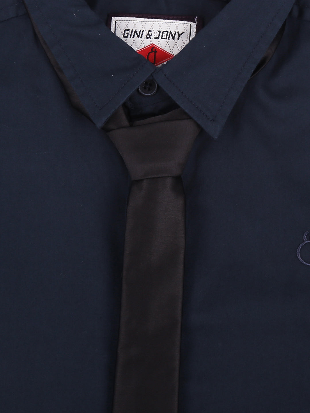 Boys Navy Blue Solid Cotton Shirt Full Sleeves