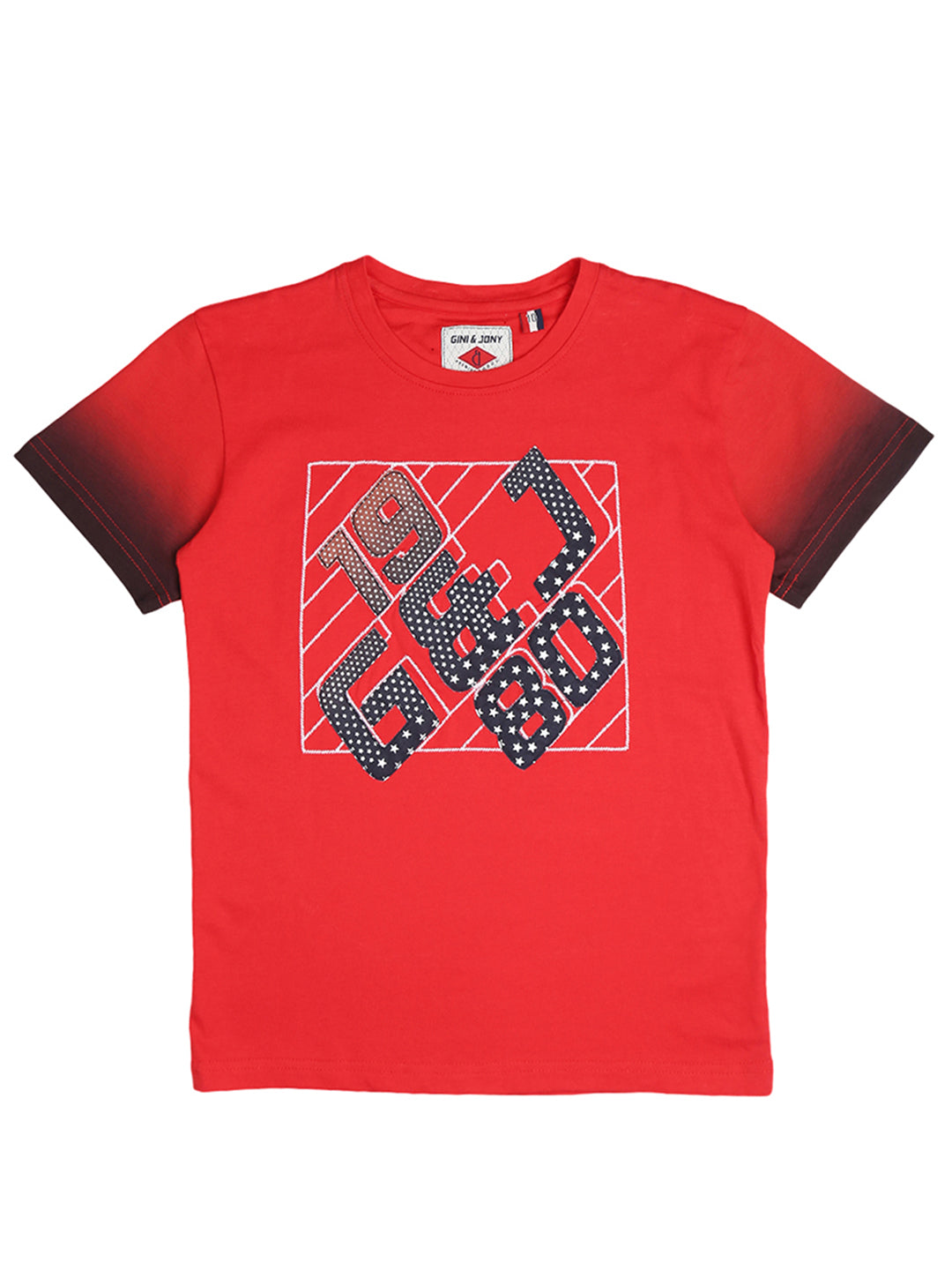 Boys Red Graphic Print Cotton T-Shirt Half Sleeves