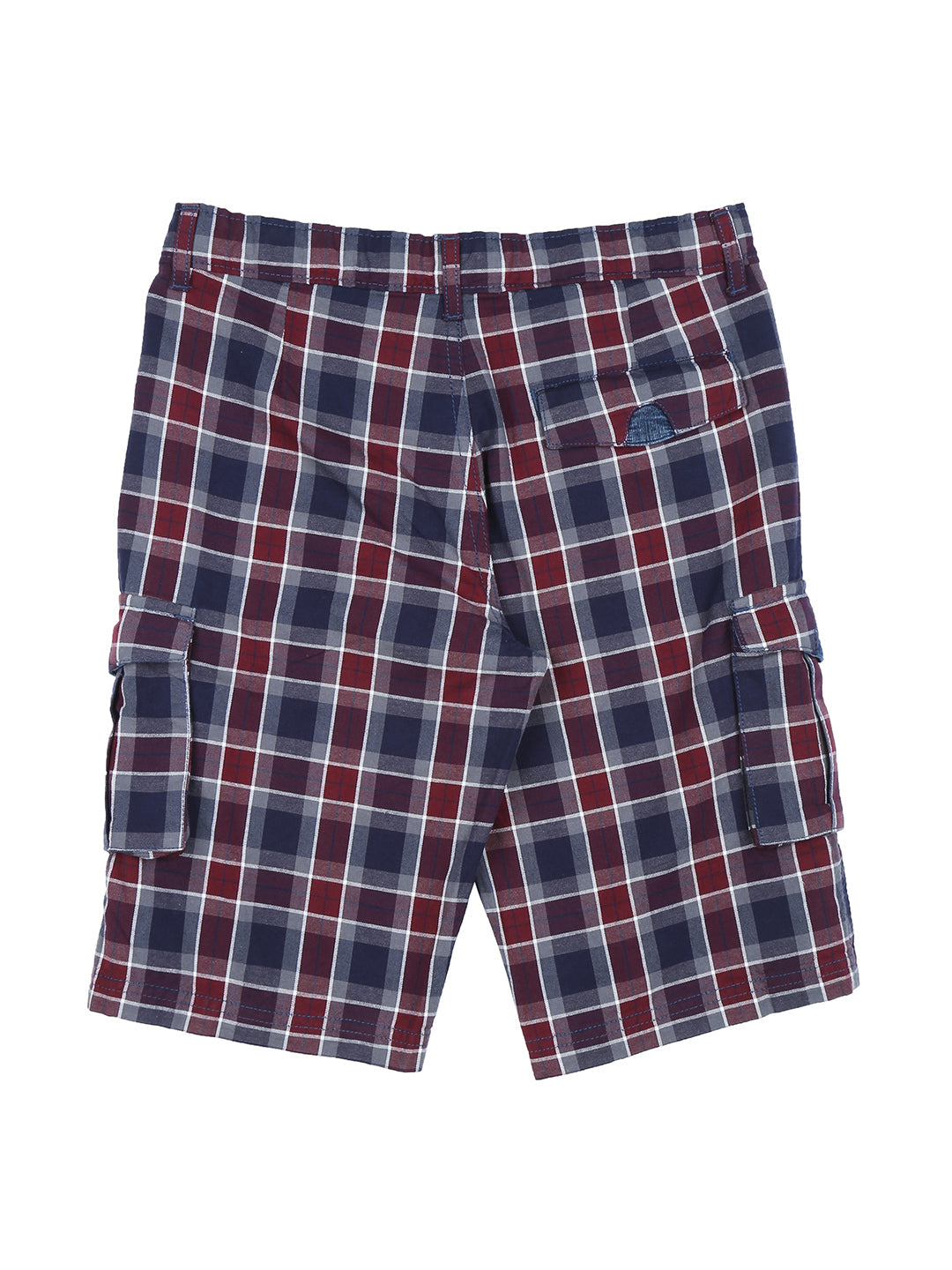 Boys Maroon Checks Cotton Bermuda Fixed Waist