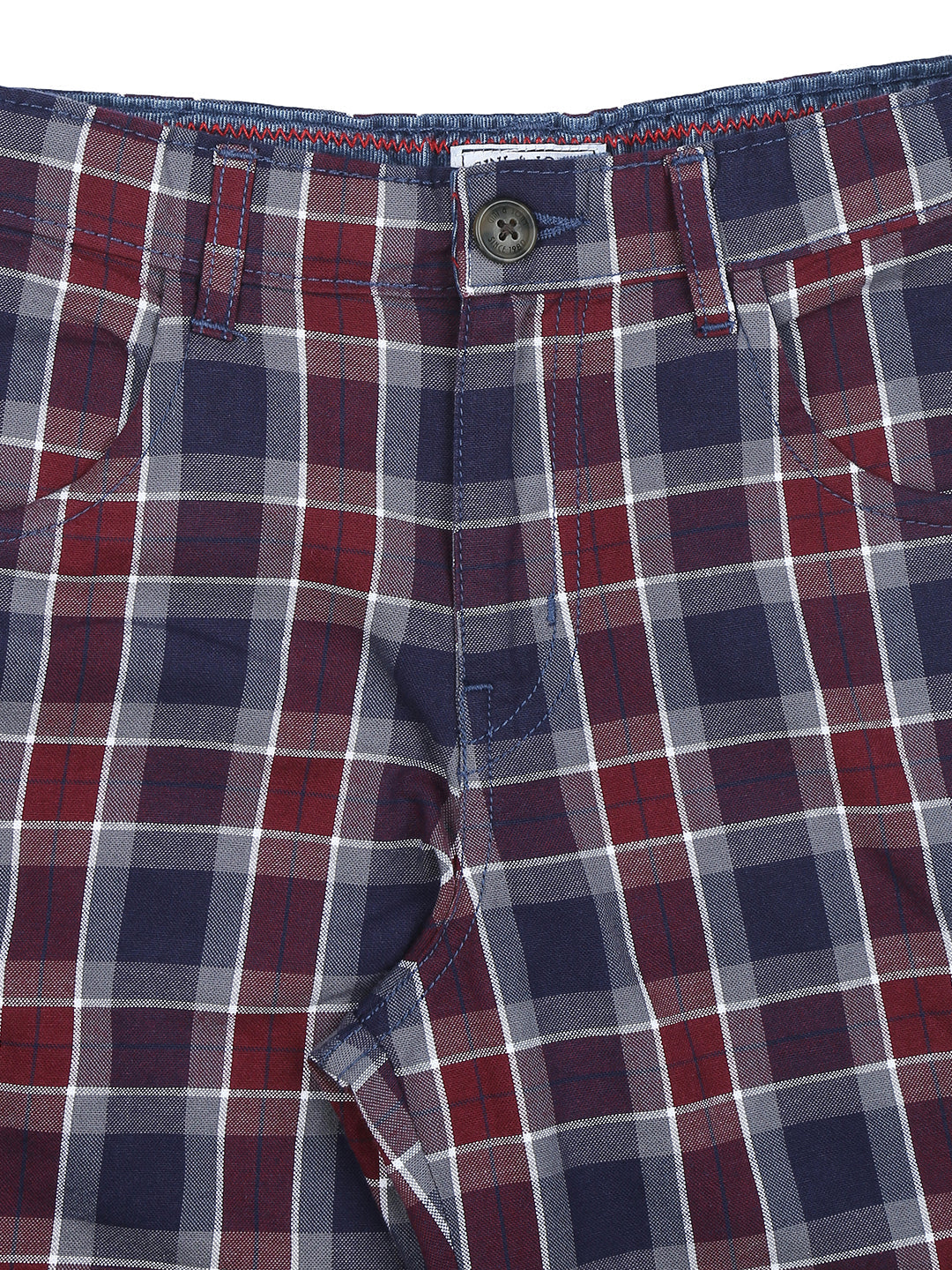 Boys Maroon Checks Cotton Bermuda Fixed Waist