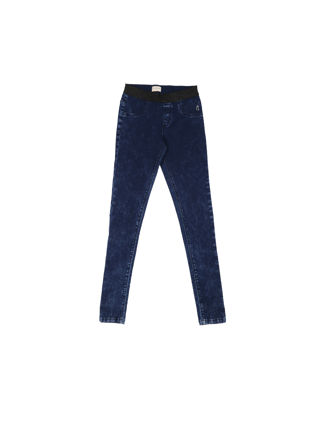 Girls Navy Blue Washed Denim Jeggings Fixed Waist