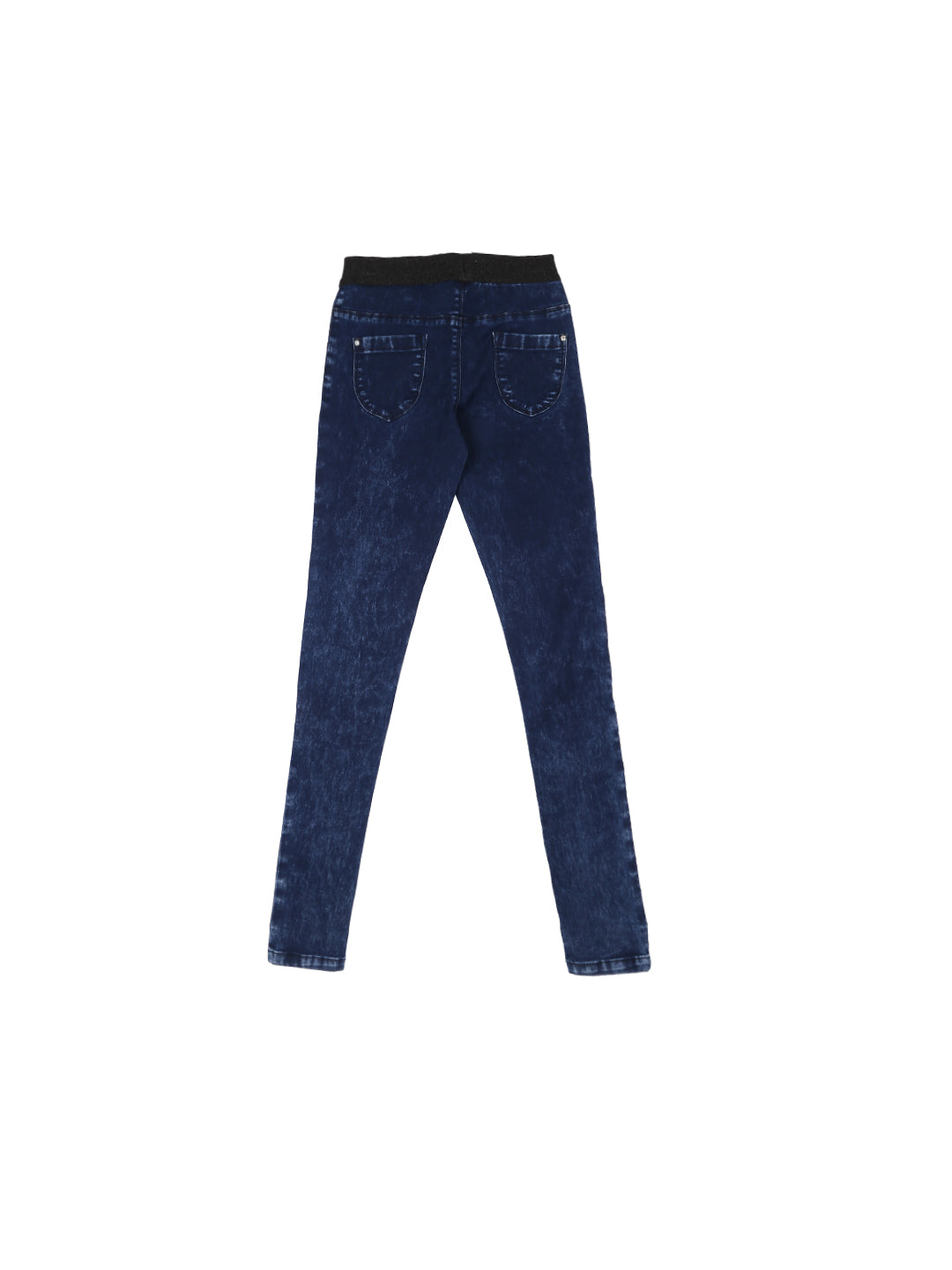Girls Navy Blue Washed Denim Jeggings Fixed Waist